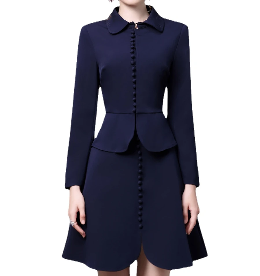 New Winter Premium Set Doll Neck Long Sleeve Coat A-line Short Skirt Two Piece Set