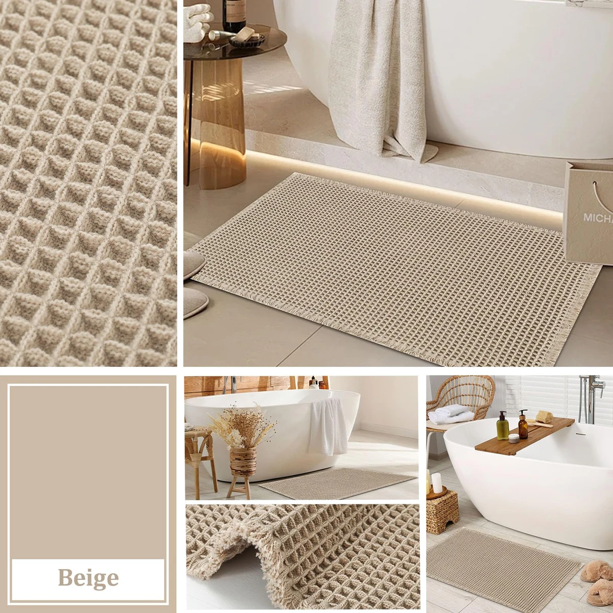 1 PCS Waffle Bath Mat Washable Bathroom Rugs Non-Slip Super Absorbent Soft Shower Mat for Bathroom,Tub and Shower, 17x24 Inch