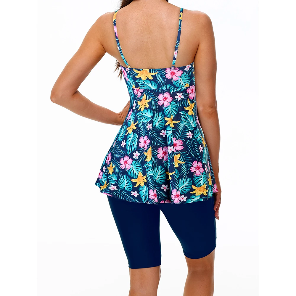Fashionista Tankini مجموعة نابضة بالحياة الأزهار طباعة كامي أعلى السراويل ملابس السباحة قطعتين ملابس السباحة مريحة الاغراء ملابس للنساء