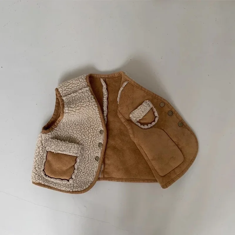 

Coat Autumn Winter Vest Loose Baby Children Personality Tide Two Sides Imitation Fur Waistcoat Simple 2025 Fashion