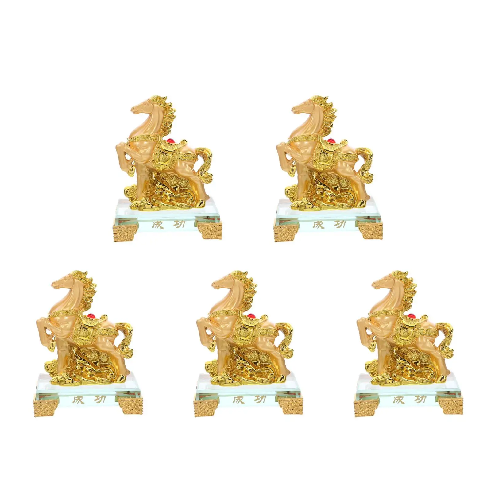 

5pcs 5 Count Office Decor Desktop Ornament Sculpture Feng Shui Horse Resin Lucky Animal