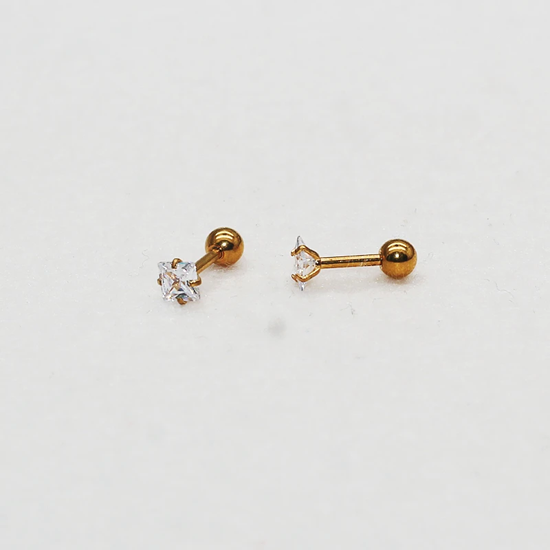 Edelstahl-Ohrringe, quadratische Ohrstecker, neu, hypoallergen, minimalistisch, 4 mm, mit Zirkonia, luxuriöser Schmuck für Damen, mit Nadel. – Detail 1