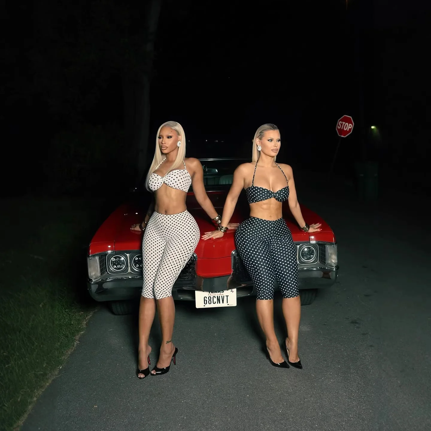 

Cross-Border New Women's Fashion Spot Print Sexy Strap Top High Waist Hip-Lifting 7/8 Length Pants Set Summer Casual Sportswear