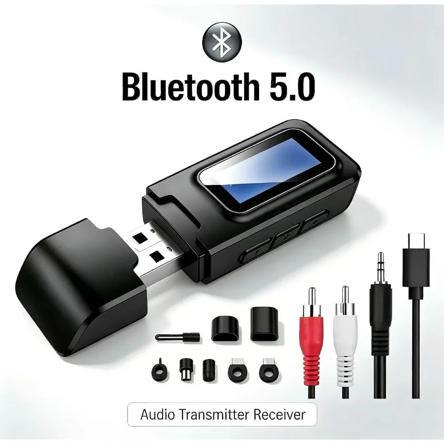 BT5.0 Two Way Audio Transceiver USB Power LCD Screen 3.5MM AUX RCA Adapter For TV PC Car Headphone Home Speaker Stereo Sound Use