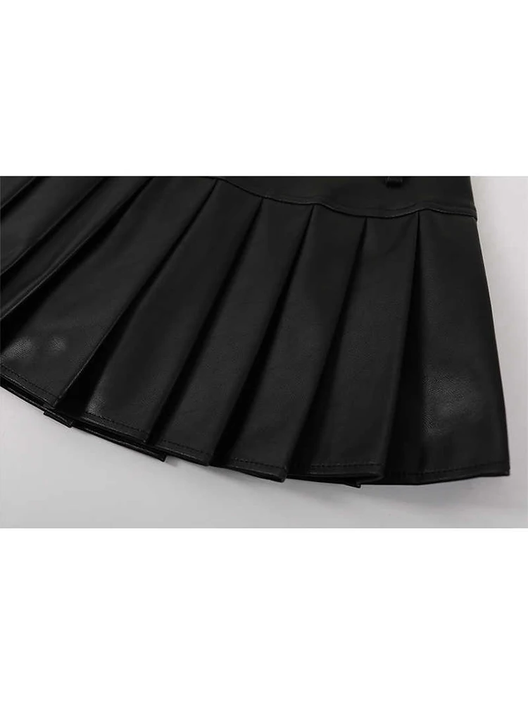 2025 Autunno Inverno Donna Harajuku Gonna a pieghe Pu Ecopelle Dark Academia Minigonna Design Y2k Coquette Gyaru Cyber Punk