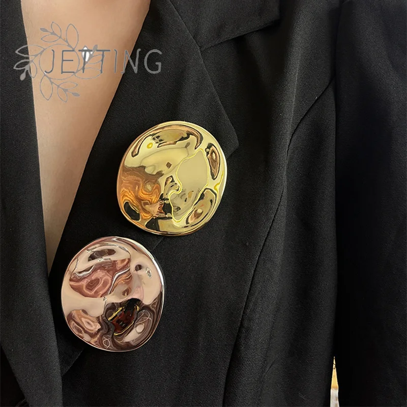 Hot NEW Fashion Minimalist Irregular Geometric Metal Uneven Polished Oval Brooch For Women Girl Party Jewelry Gifts