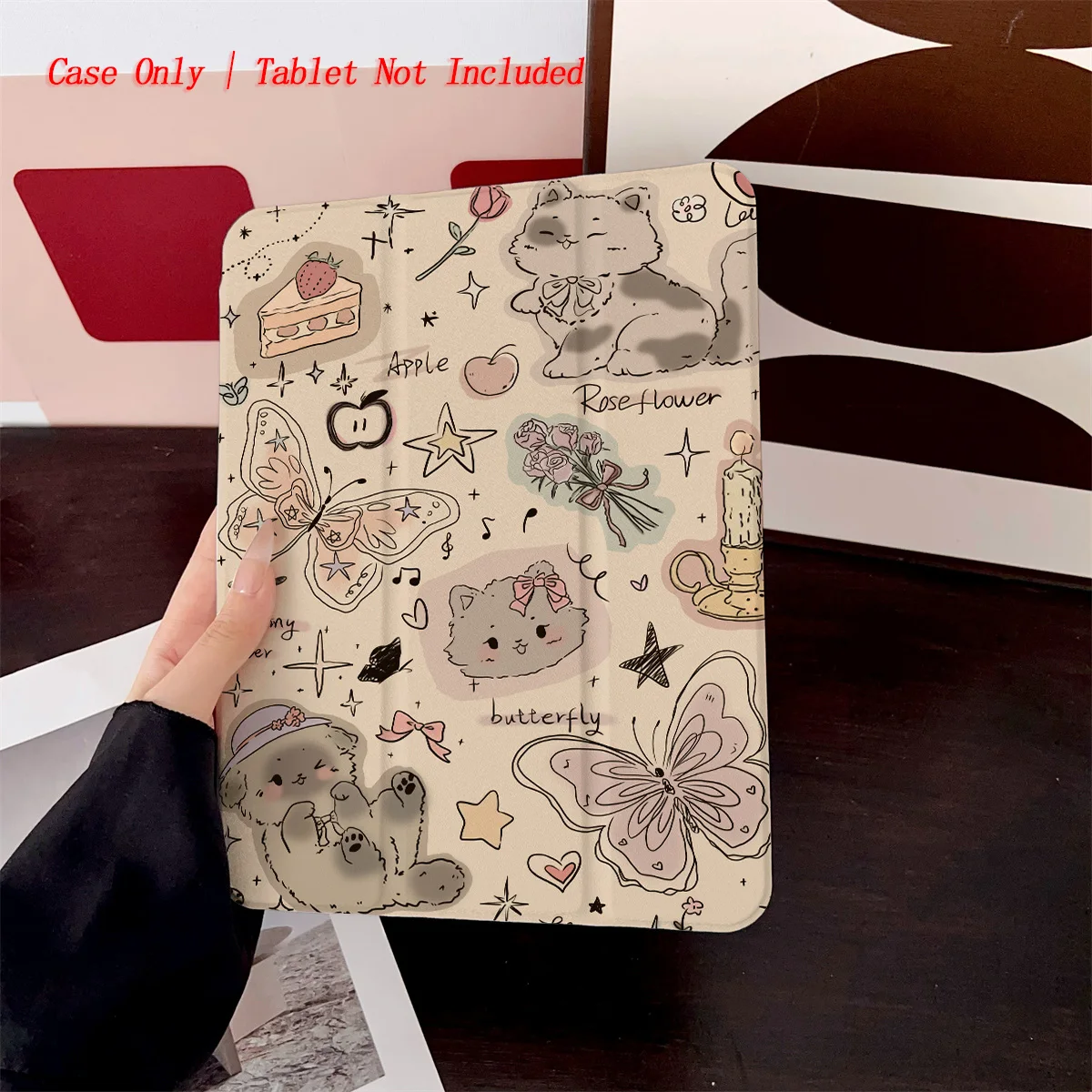 

For Apple iPad Pro 11 12.9 6th Gen Case Light Color Cat & Butterfly Mixed Patterns Soft TPU Shockproof Cover