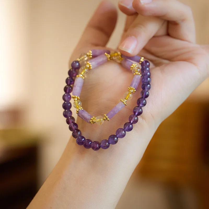 Natural Amethyst Bracelets for Women Double Layer Purple Crystal Gemstone Bracelets Gifts