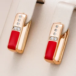 Kinel Hot Fashion Red Enamel Drop Earrings For Women 585 Rose Gold Color With Natural Zircon Accessories Party Daily Jewelry