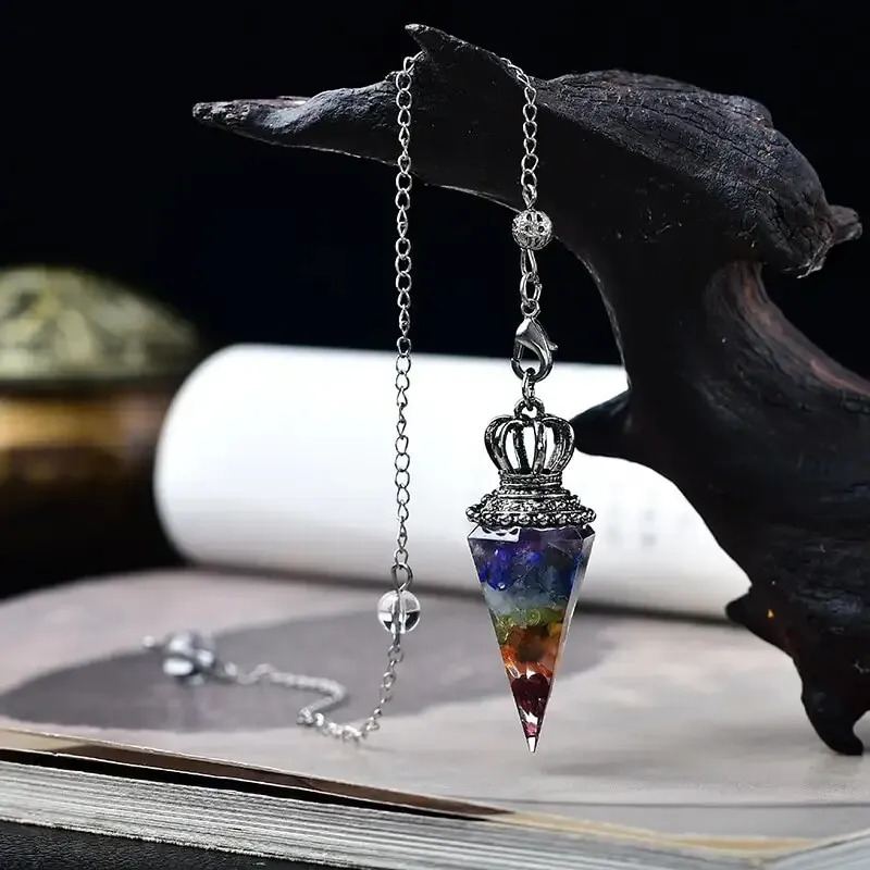 CSJA Reiki Crystal Pendulum Natural Chips Hexagonal Cone Pendant Pendule Quartz Chakras Amulet Pendulum Divination Balance S976