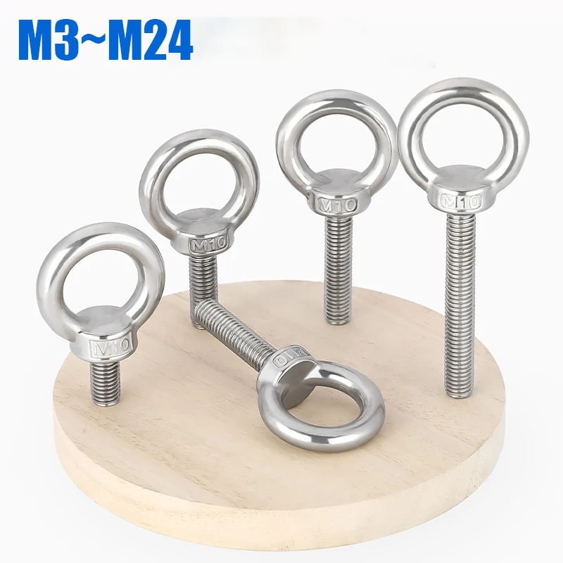 1pc M3-M24 304 A2-70 Stainless Steel Eye Bolt Lifting Eye Screw Ring Hooking Screw Marine Ring Loop Hole for Cable Rope