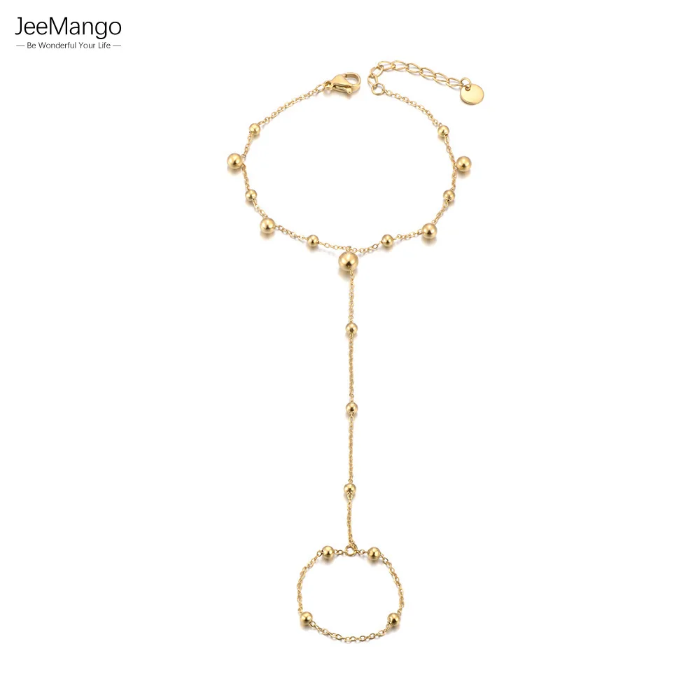 JeeMango 316L Edelstahl Zirkon Perlen Hand Zurück Finger Armband Mode Sexy Wasserdichte Kette Schmuck Großhandel B25092