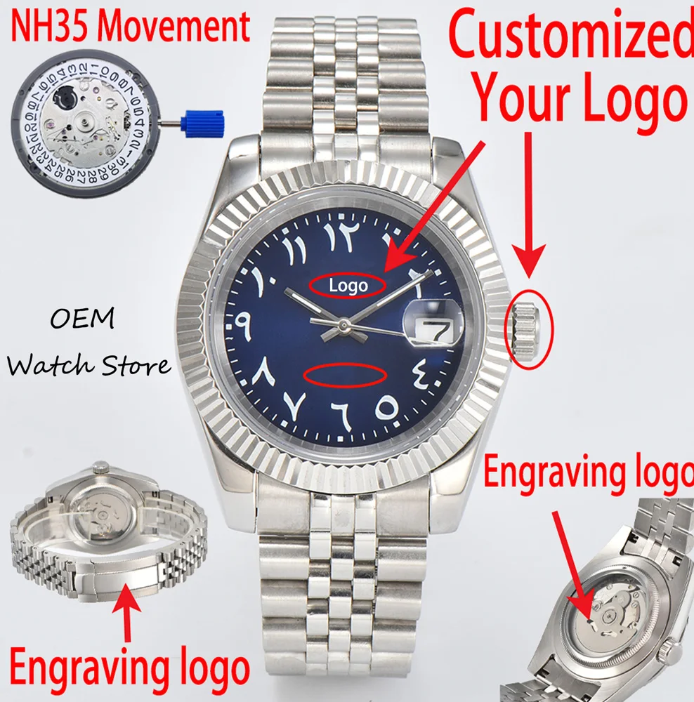 41mm Men Watch NH35 Automatic Mechanical Watch Stainless Steel Sapphire Glass Case Waterproof Watch NH35 Watch Customized Logo