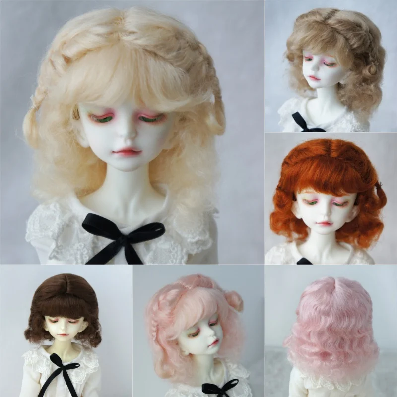 1/8 1/6 1/4 1/3 SD DOD QBaby Blythes muñeca pelo JD249 doble Mini trenzas onda corta de bebé Mohair pelucas de muñeca BJD