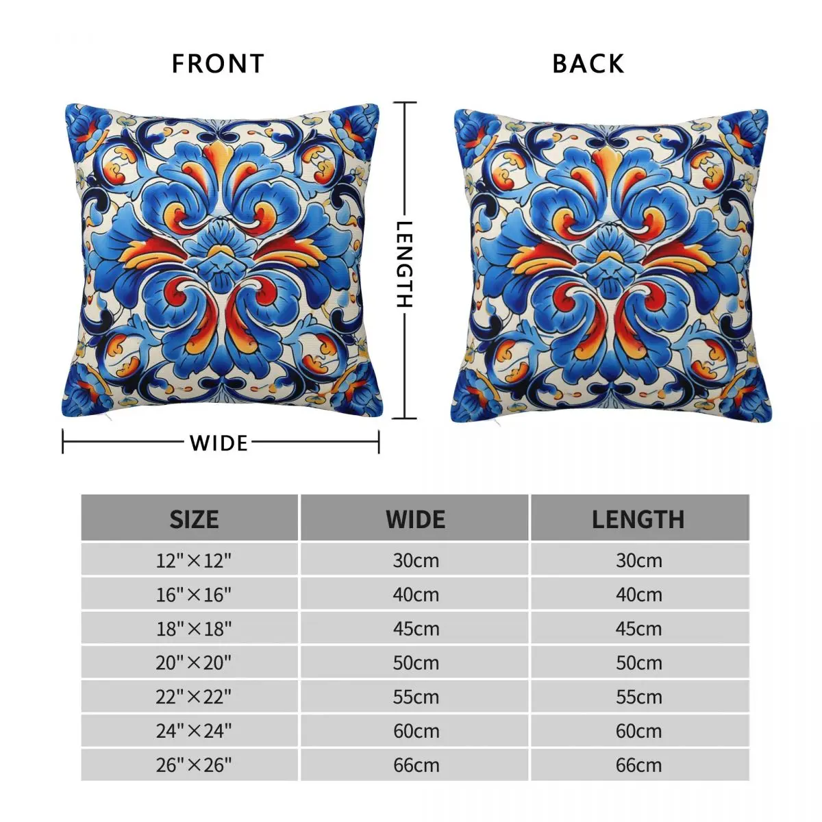 Decorative Spanish Ceramic Tile Print Square Pillowcase Pillow Cover Zip Decorative Comfort Throw Pillow for Home Living Room