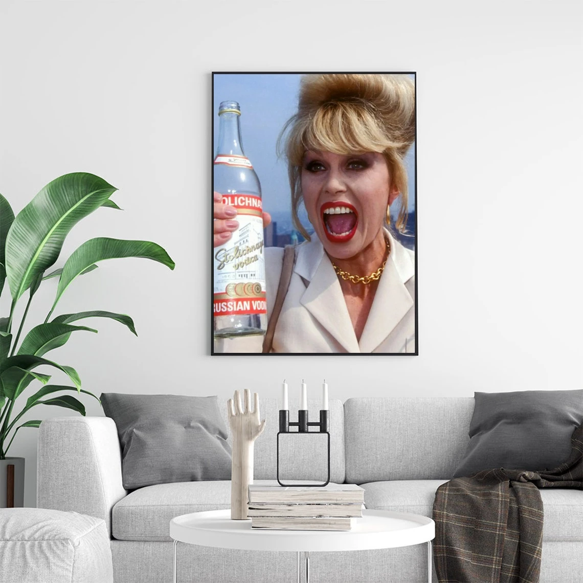 Absolutely Fabulous Patsy Grinning Holding Vodka Bottle Print Poster Canvas Print Star Actor Home Decor Wall Art (Unframed)