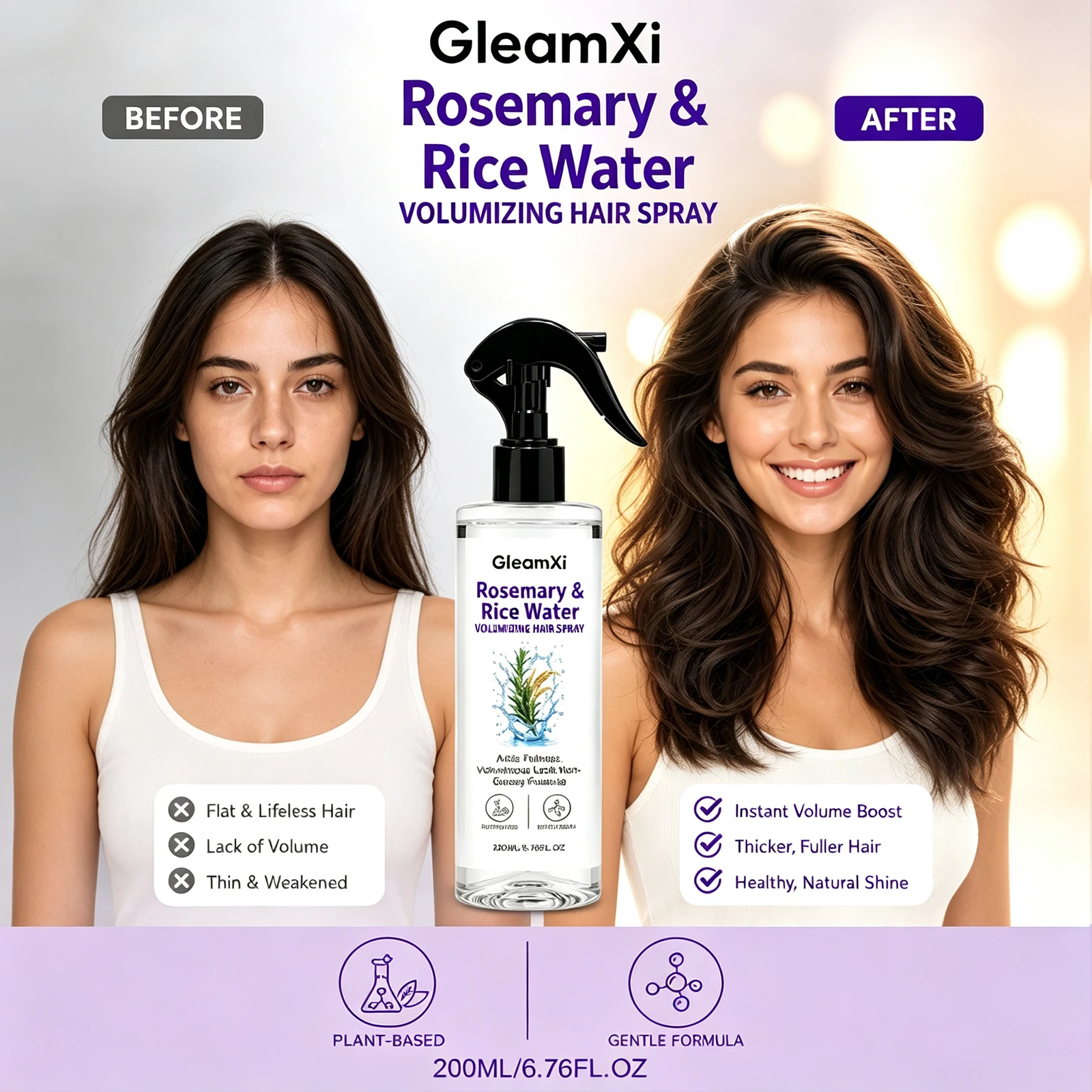 Rosemary & Rice Water Hair Spray 100%natural extracts lightweight & non-greasy Leaves hair softer smoother and healthier-looking