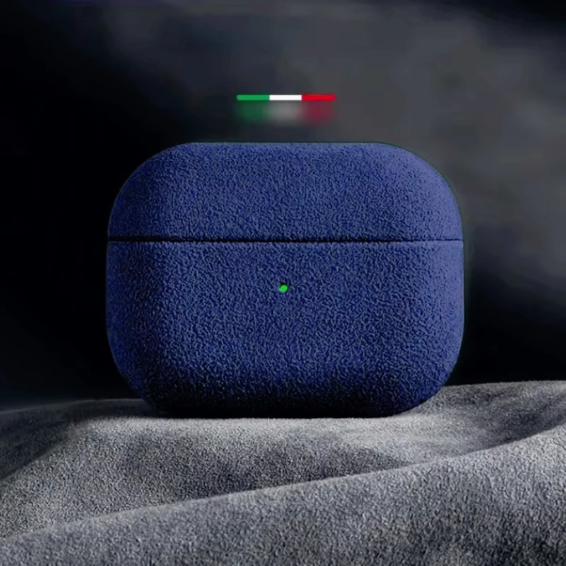 NONE Italienische Wildlederhülle für Airpods Pro 2, für Airpods Pro 3, Airpods 4 3, luxuriöse Kunstleder-All-Inclusive-Hülle 5