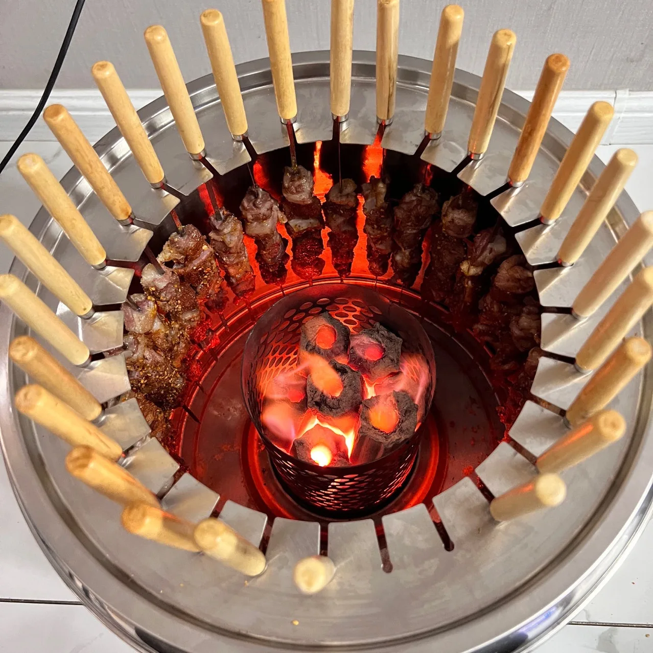 

Smokeless BBQ Grill Household Braised Stainless Steel Hanging Oven Skewers Barrel