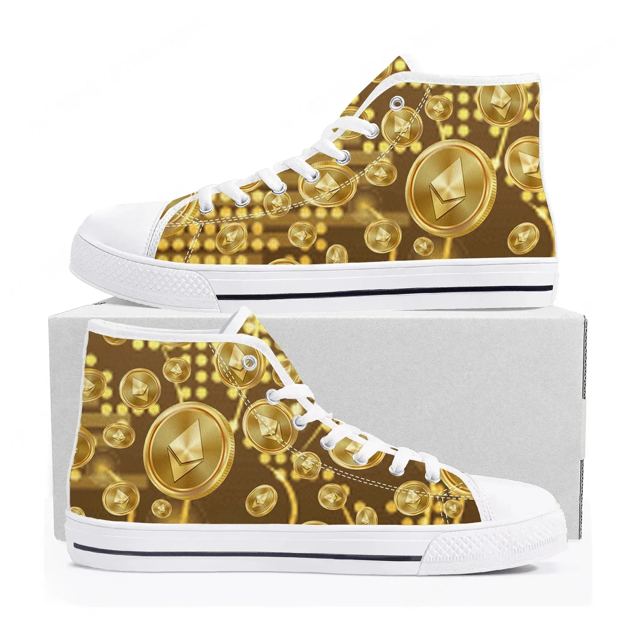 Hot Ethereum Cryptocurrency Miner ETH Coin High Top Sneakers Mens Womens Teenager Canvas Sneaker Casual Couple Shoes Custom Shoe