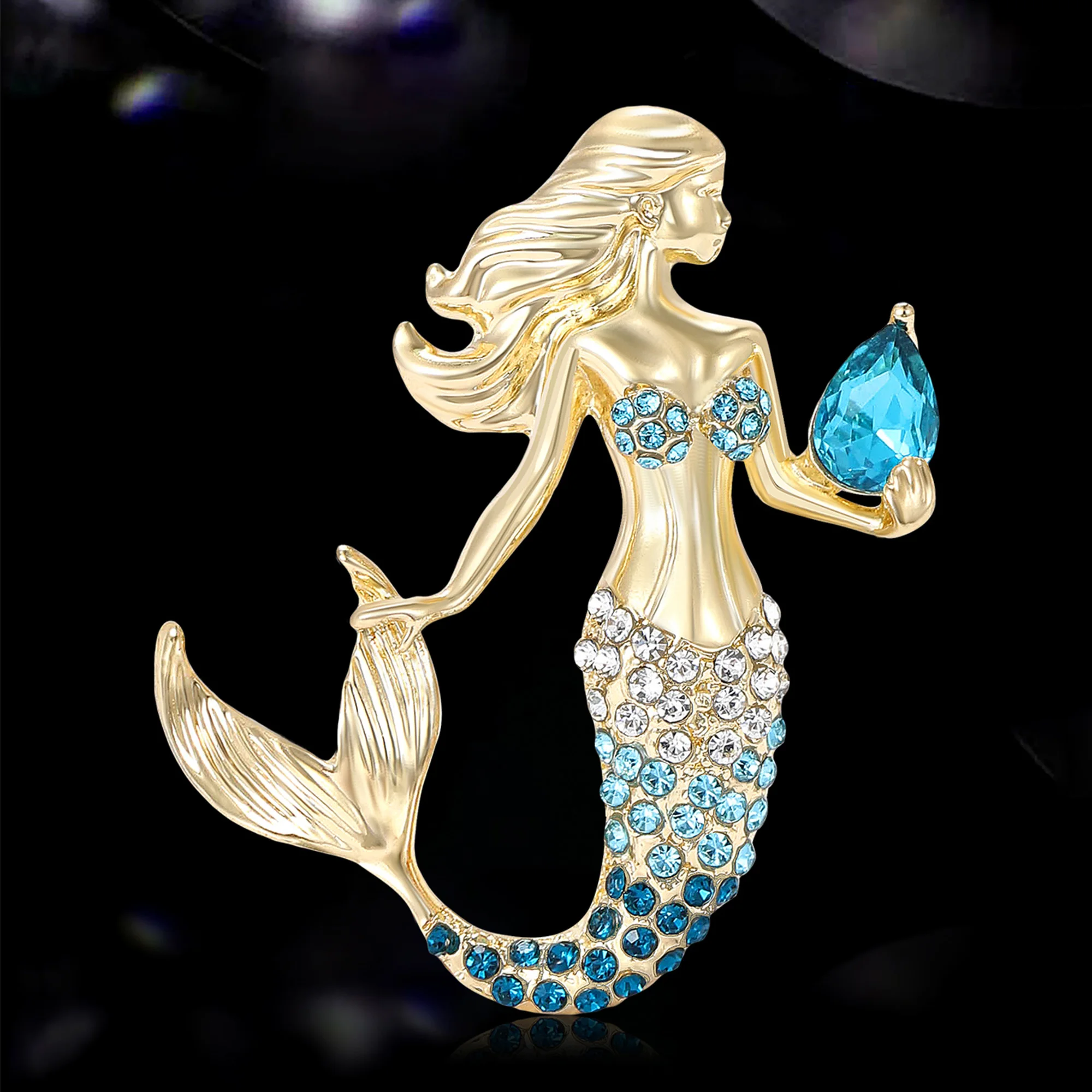 Trendy Rhinestones Mermaids Brooches for Women Unisex Metals Figures Pins Badges Office Party Backpack Gifts Jewelry Accessories