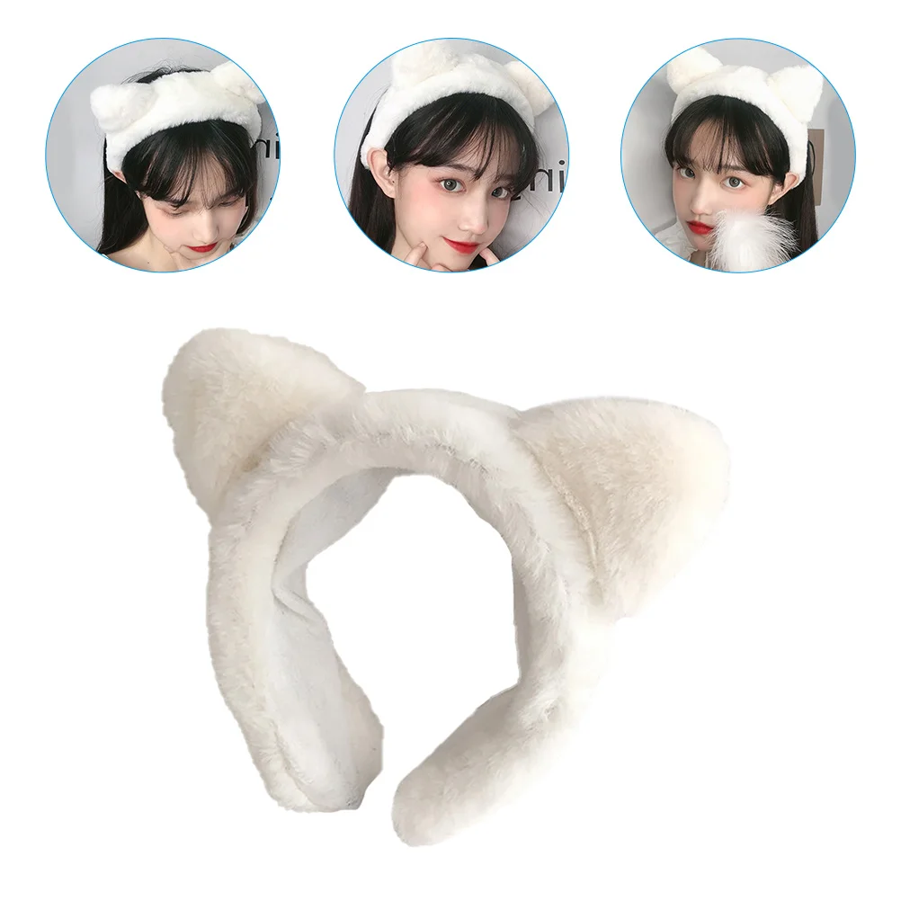 

Plush Cat Ear Headband for Women Makeup Hair Hoop Washing Face Accessories Girls Skincare Headbands Spa