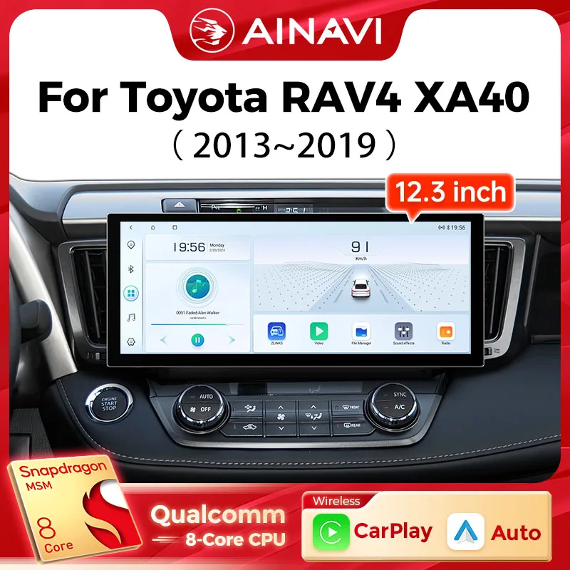 Ainavi 12.3 Inch For Toyota RAV4 XA40 2013 2014 2015 2017 2019 LHD RHD Wireles Carplay Android Auto Radio Car Multimedia Player