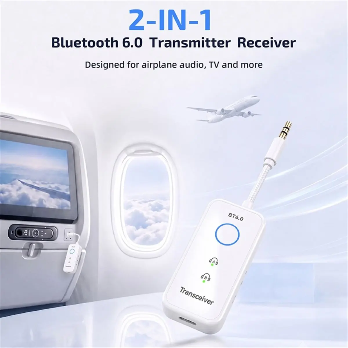 【POPULAR PICK】-Airplane Bluetooth 6.0 Adapter with Mic 3.5mm AUX Jack Wireless Audio Transmitter Receiver for Car,Airline,Travel