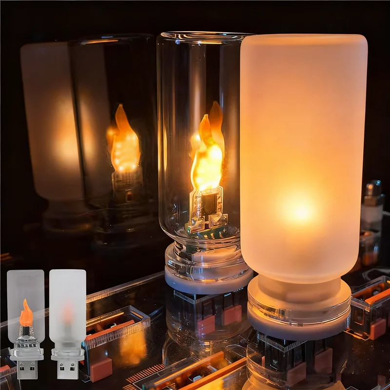 

USB Dynamic Flame Candles Lamp Frosted Clear Glass Decoration Ambient Light 5V Flash Candles Light Touch Control for Car Home