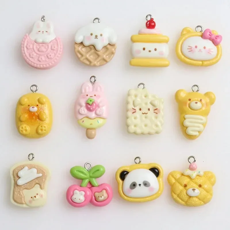 10Pcs Mini Cartoon Animal Cookie Resin Pendants Snack Charms for DIY Earrings Necklaces Keychain Jewelry Making Supplies