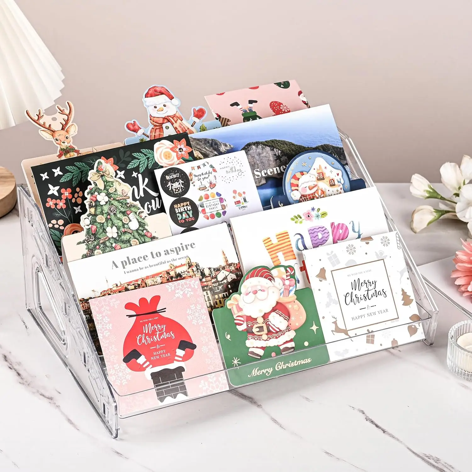 

Card Organizer Transparent Acrylic Desktop Storage Rack Star Card Greeting Card Gift Shop Storage Display Rack Storing Holder