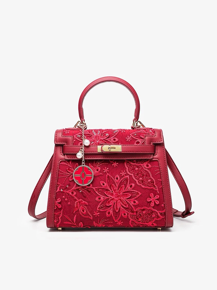 

Красная кружевная свадебная сумка в китайском стиле, свадебная сумка Sensation Mom Tote Bag JOLLY GARDEN JH25903, квадратная авпа из искусственной кожи