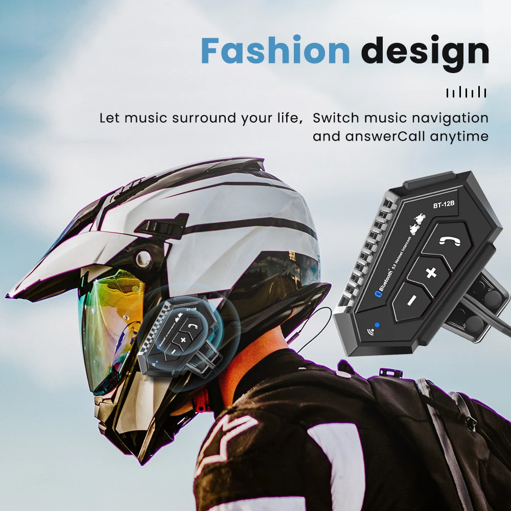 1/2Pcs Motorcycle Helmet Intercom Headset BT-12B waterproof Bluetooth Headset Intercom Noice Reduction Wireless Interphone