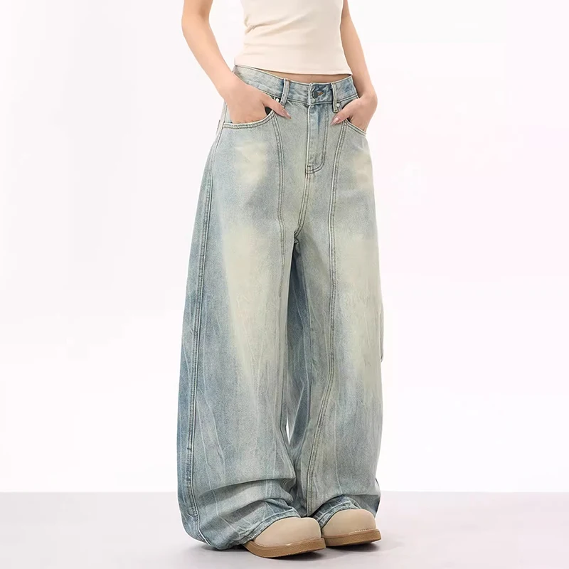 WTHT Vintage Men's Gradient Do Old Deconstruction Design Denim Pants Fashion High-waisted Wide Leg Jeans Male 2025 Summer 2A0873