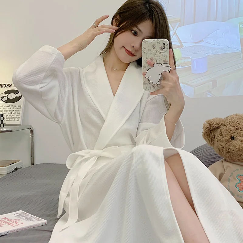 Kimono Bathrobe Women Bridesmaid Robes Autumn Solid Cotton Night Dress Pajamas Robe Female Home Dressing Gowns Plus Size M-3XL