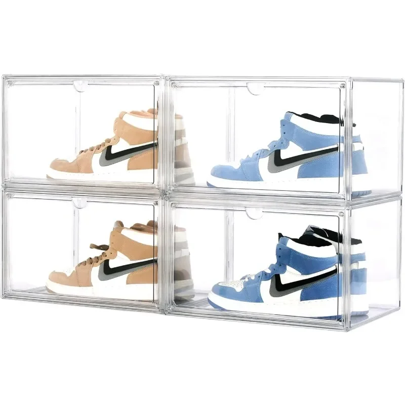 

XXL Shoe Storage Boxes Clear Stackable Acrylic Shoe Organizer for Closet Fit for US 15(4 PACK Acrylic)