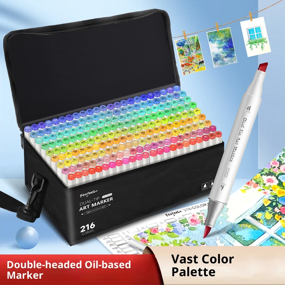 

48-216 Colors Art Markers Double Headed Permanent Cross body Bags Easy Carry For Painting Drawing DIY Stone Rock Art Supplies