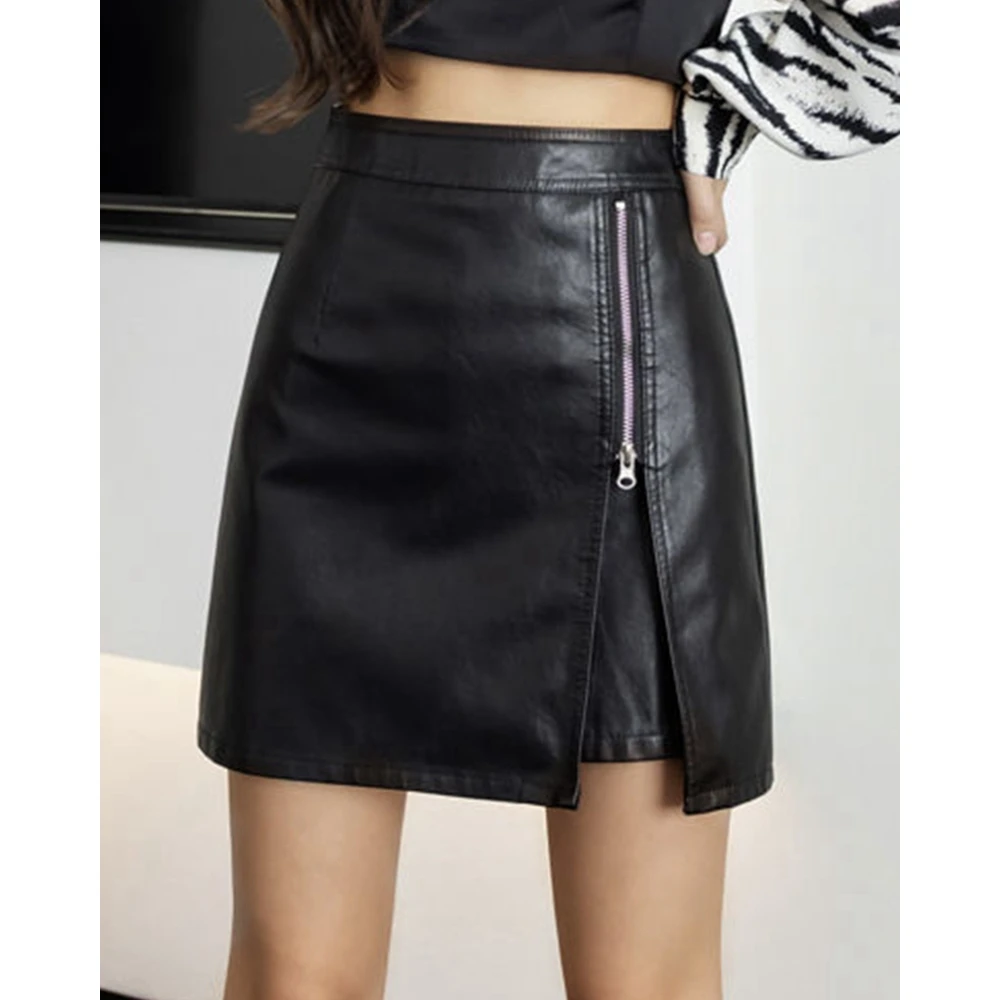 2024 Women PU Leather A Line Skirts Femme Party Vestidos Zipper Front Mini Skirts Spring y2k Streetwear Trendy Outfits for Women