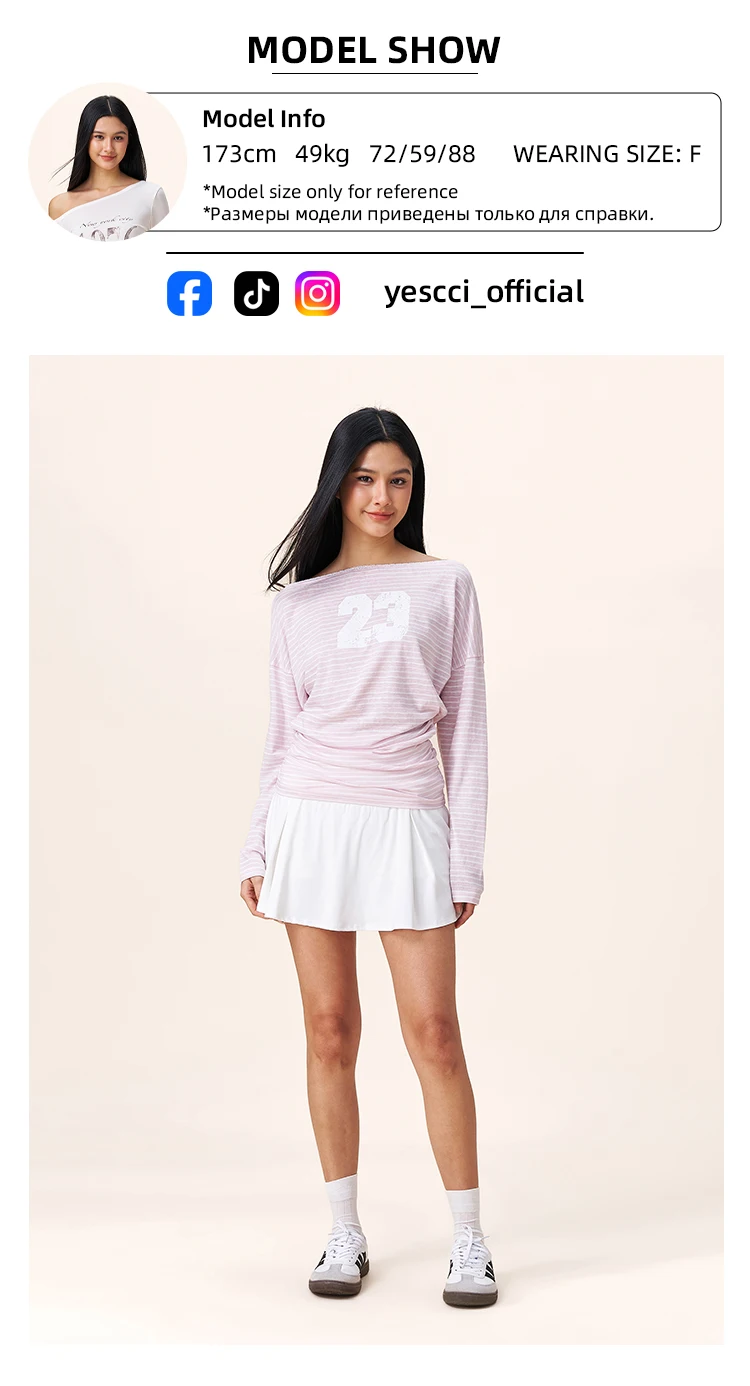 YESCCI Print Long Sleeve T Shirts Woman 2026 Autumn New Off Shoulder Lace Trim Women Top Loose Fit Casual Striped Tee S563210 83 Sa4a2f534a00b403db4c2a9b9bd83064bC