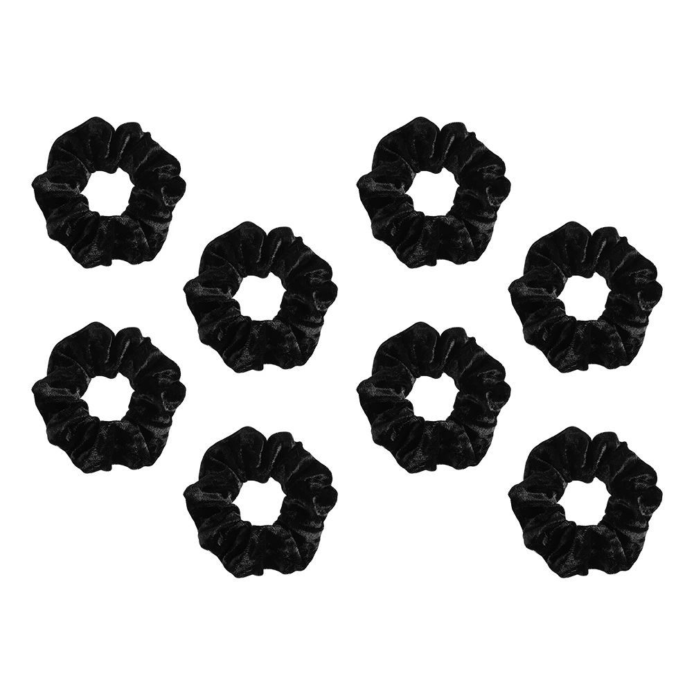 

8 Velvet Rings Elastic Thick Ties Fashionable Ladies Scrunchies Black Accessories Smooth Surface Suitable All Hair Lengths Hair