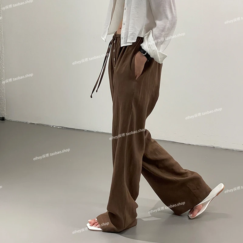 High Street Fashion Drawstring Multi Button Loose Wide Leg Pants Women 2024 Summer New Korean Solid Color All Match Casual Pants