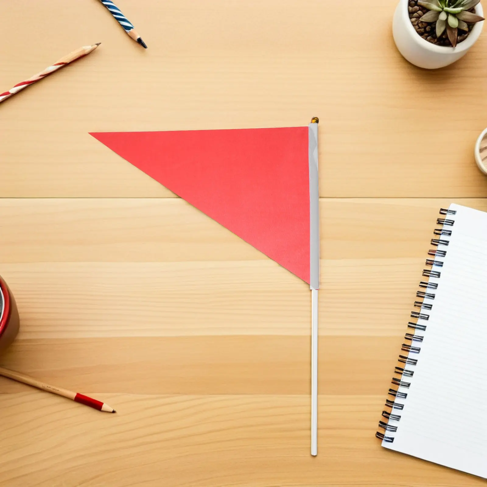 25Pcs Red Triangle Flags on Sticks Small Hand Held Flags Plain Banner for Sports Parades DIY Marking Flag on A Stick