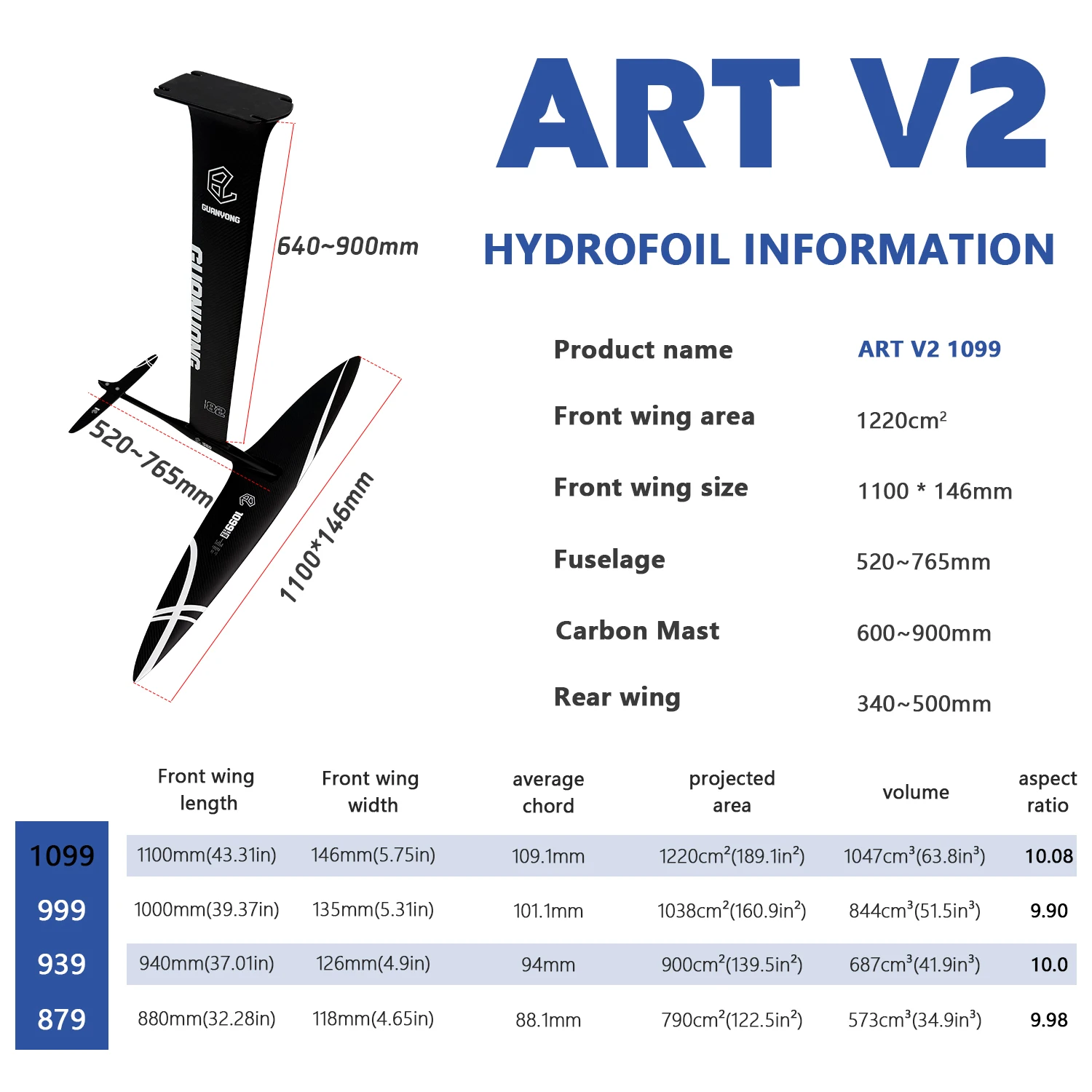 GY ART V2 1099 Aluminum Mast Wing Efoil Wingfoil Surfboard Water Play Parawing Board Surf Pumping for Kitesurf Foil Hydrofoil