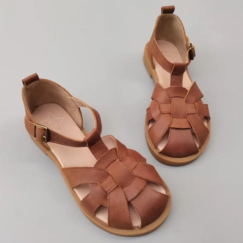 Careaymade-Genuine Leather big toe shoes wide sandals women's summer original single breathable soft bottom casual sandals - view 3