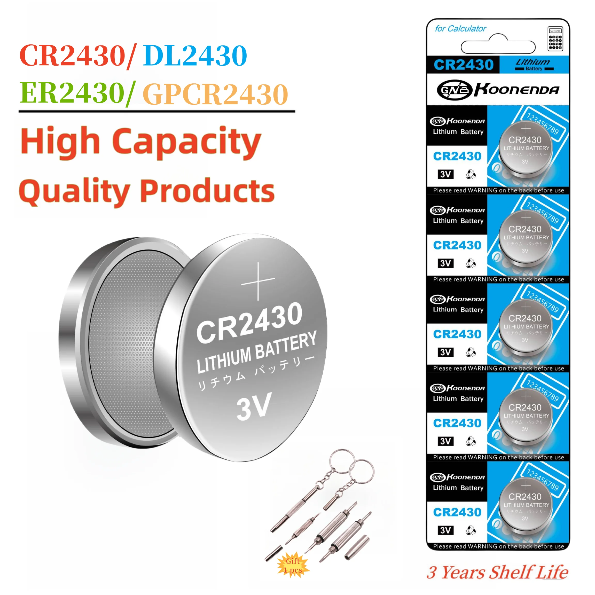 High Capacity 2-20pcs CR2430 3V Lithium Coin Battery for Car Key Fob, Car Remote, Calculators, Thermometers and More with gift