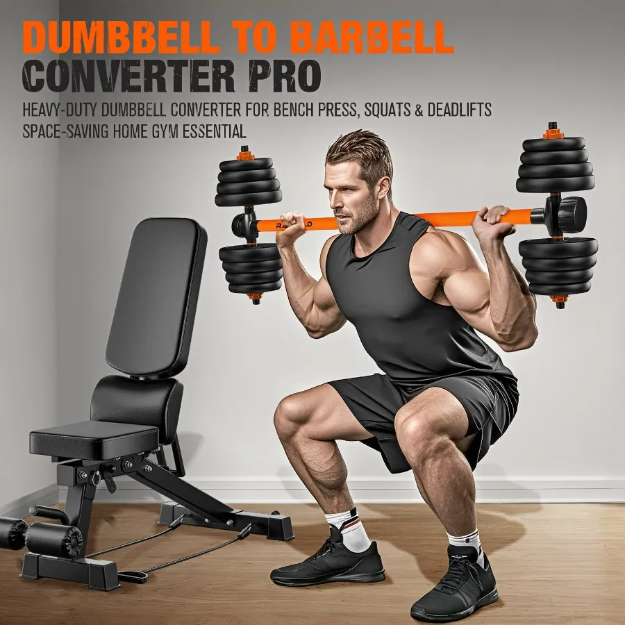 Dumbbell Converter, Convert Dumbbells to Barbell Set, Weight Bar for Bench Presses, Squats, Hip Thrust, Deadlifts, Home Weightli