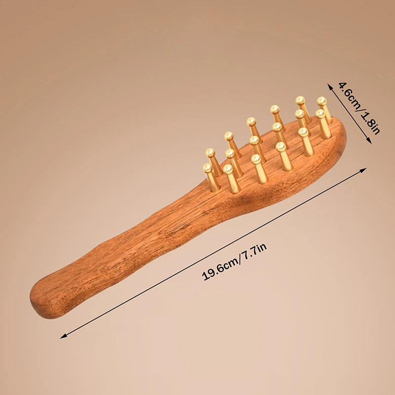 

Brass Head Massage Comb Long Handled Gua Sha Tool Scalp Meridian Massage Sandalwood Comb Thickened Wide Gold Wire for Relaxation