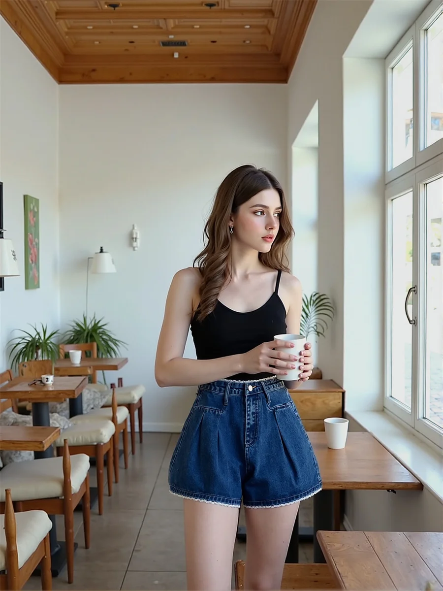 デニム ダークブルー ショーツ レディース お尻を包む ヒップスター ワークアウト ボディービル トレーニング アクティブウェア スポーツ クラブ リップド ジム スリムフィット