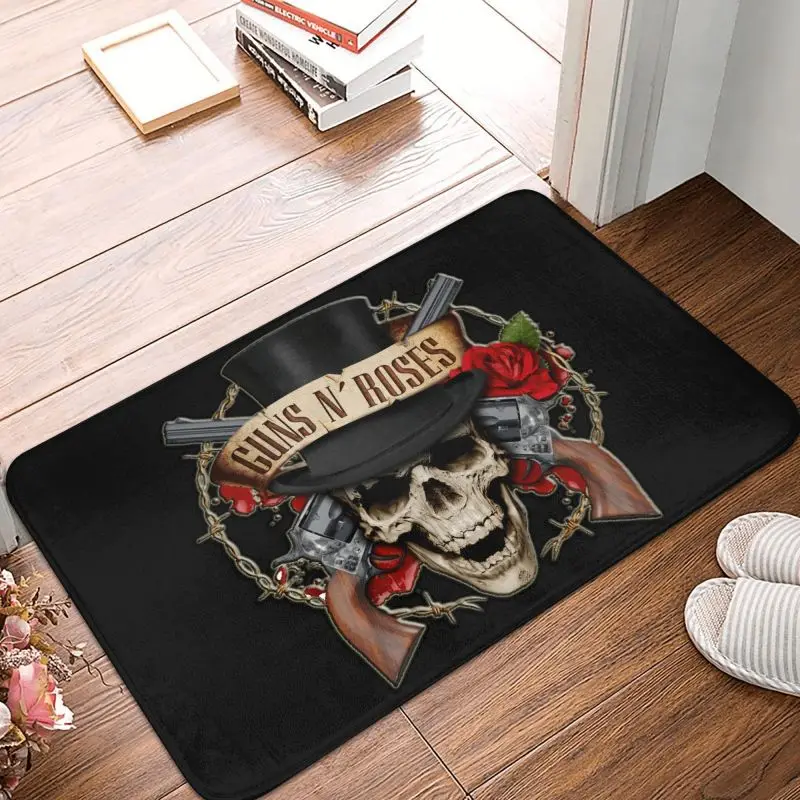 Guns N Roses Bullet Logo Front Door Mat Anti-Slip Outdoor Waterproof Heavy Metal Doormat Kitchen Balcony Entrance Rug Carpet