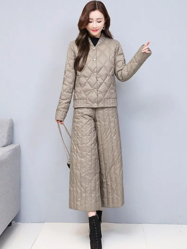 

Street Rhombus Fashion Suit for Women 2025 New Autumn and Winter Age-reducing Solid Color Wide-leg Pants Western Style Products